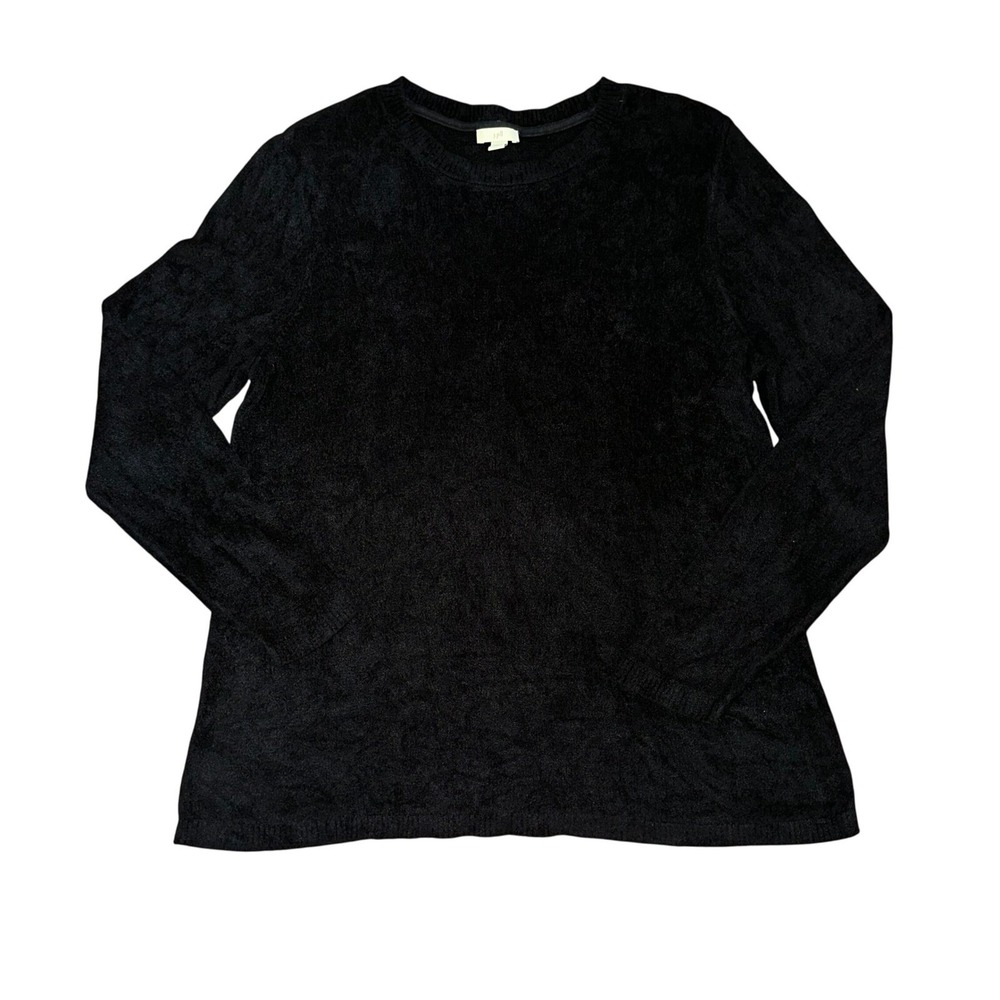 J Jill Large‎ Tunic Sweater Black Terry Cloth Plush Womens Crewneck Very Soft